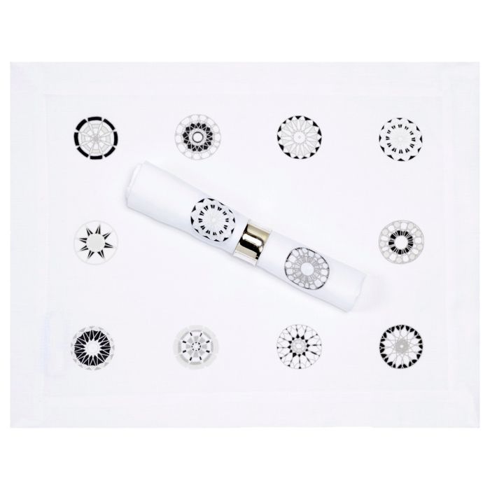 
Modern Lace Linen Placemat Suzani Print Grey White