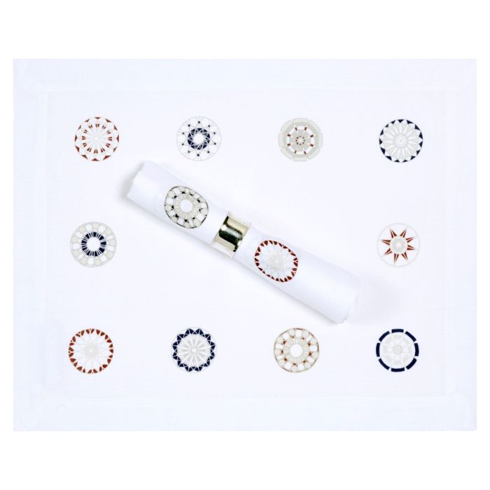 Modern Lace Elegant Red White and Blue Linen Placemat Suzani Print