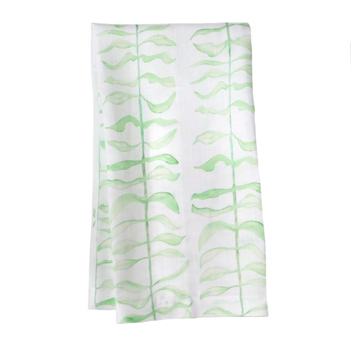 leaf green linen hand towel tea towel