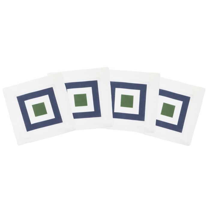 Maze Blue Linen Cocktail Napkin