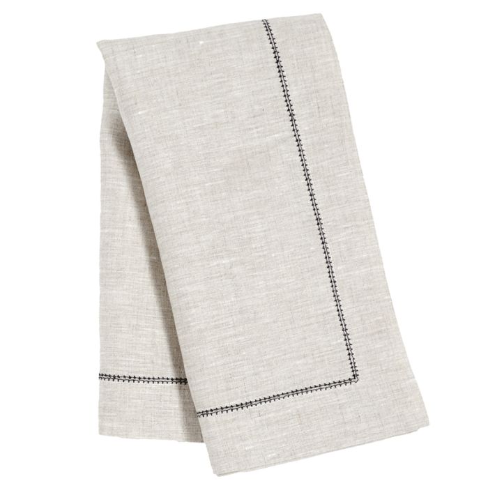 Natural Linen Napkin with Charcoal Contrast Hemstitch