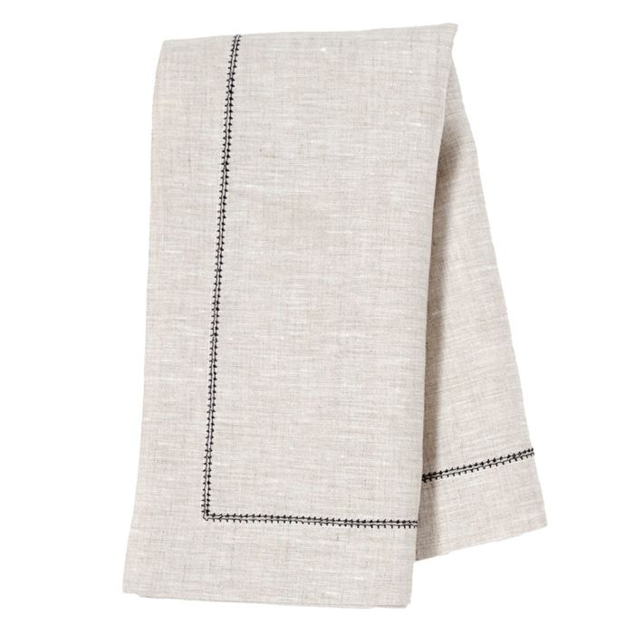 Huddleson Natural Linen Napkin with Charcoal Contrast Hemstitch