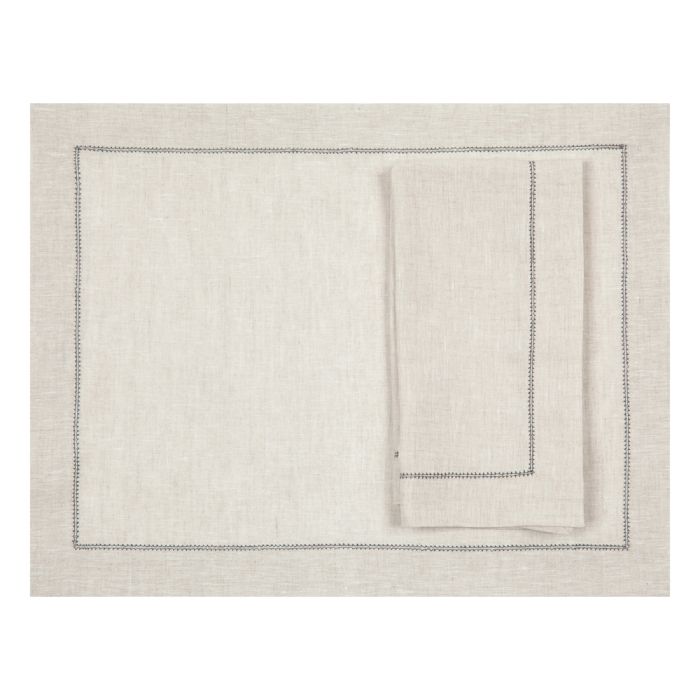 Natural Linen Placemat with Charcoal Contrast Hemstitch
