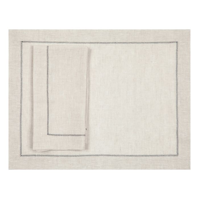 Natural Linen Placemat with Charcoal Contrast Hemstitch