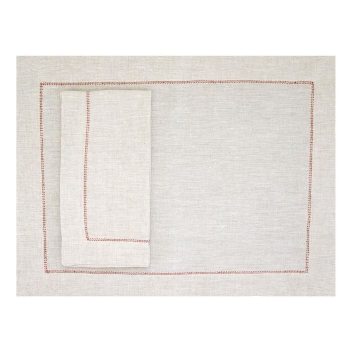 Natural linen hemstitched placemat terracotta trim
