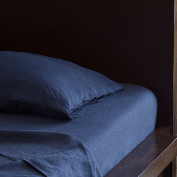 Navy Blue Indigo Pure Italian Linen Fitted Sheet