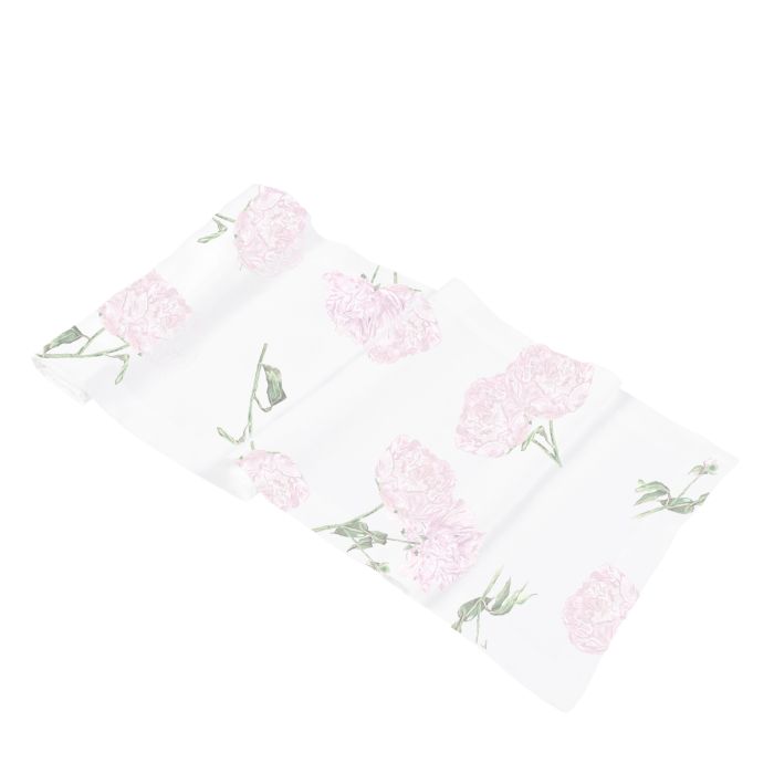 Peony pink white floral linen table runner