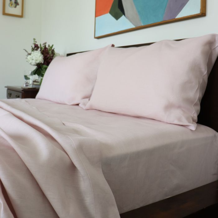 pink linen fitted sheet