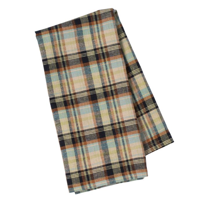 Neutral plaid check cotton napkin brown blue 