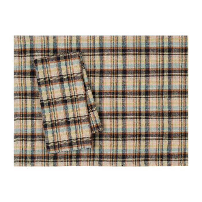 Neutral plaid check cotton placemat brown blue