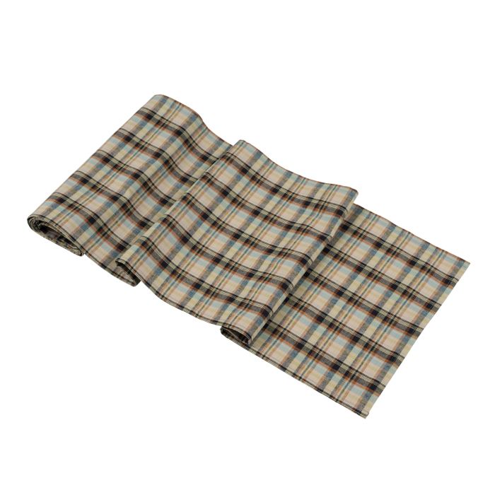 Plaid neutral navy blue brown orange check table runner