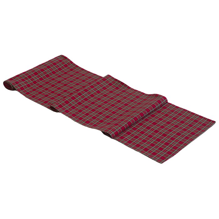 Red green plaid check Christmas table runner