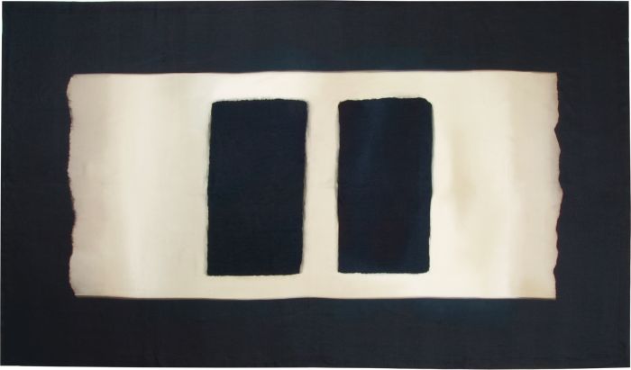 Rothko blue black navy cream artistic rectangular linen tablecloth