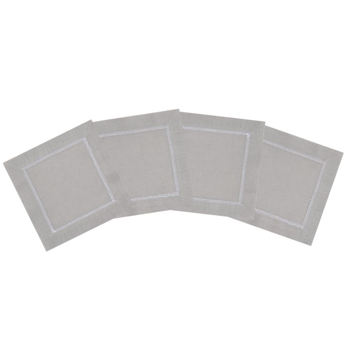 Silver Grey Linen Cocktail Napkin with White Contrast Hemstitch