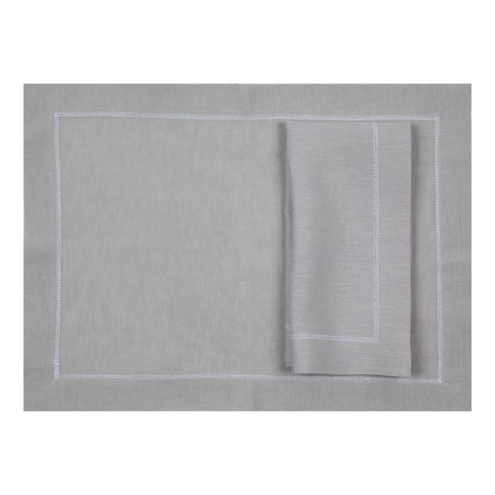 Silver Grey Linen Placemat with White Contrast Hemstitch