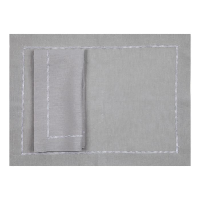 Silver Grey Linen Placemat with White Contrast Hemstitch