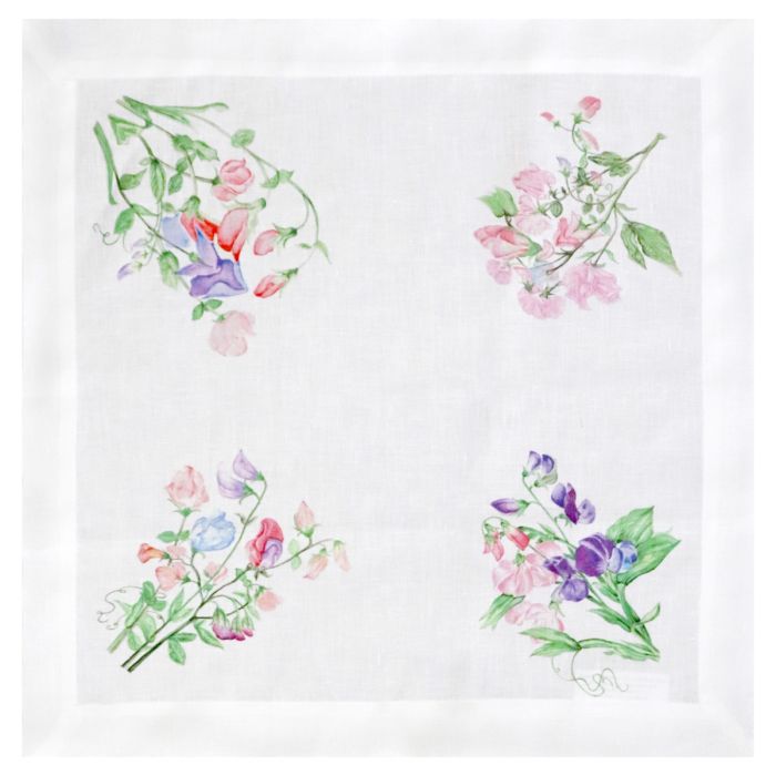Huddleson Sweet Pea floral print white linen napkin