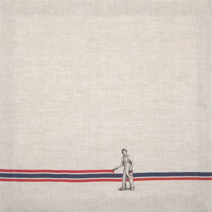 French ticking natural linen red blue stripe napkin