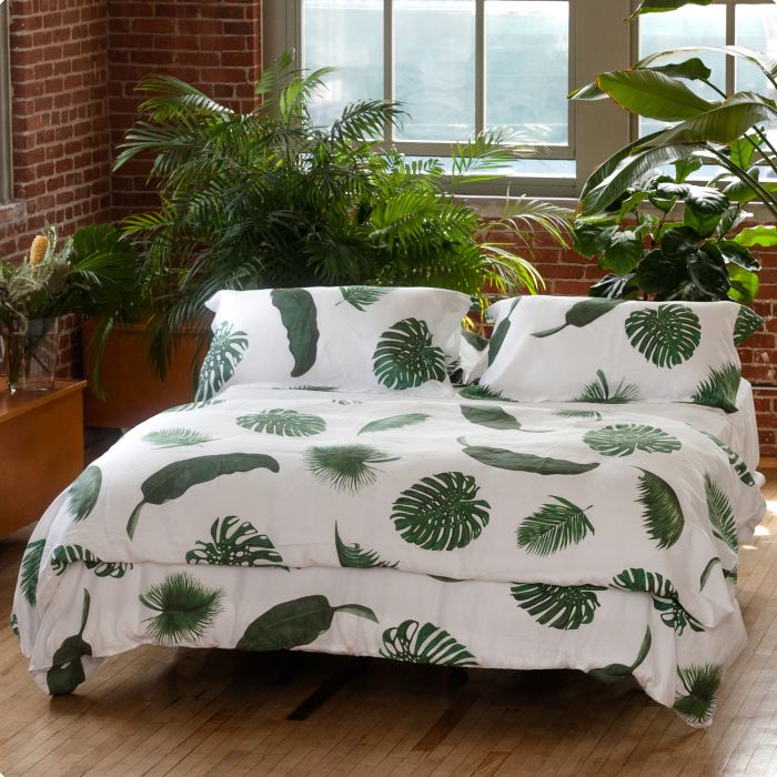 Tropical Leaves Linen Duvet Cover