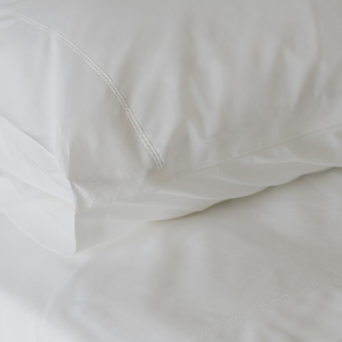 White 500TC Cotton Percale Pillowcase (Pair) - White Hemstitch