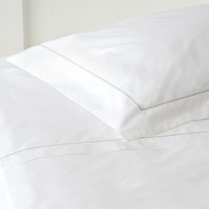 White 500TC Cotton Percale Sham (Pair) - Green Hemstitch