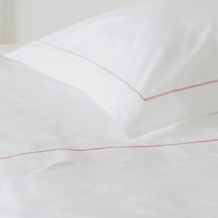 White 500TC Cotton Percale Sham - Red Hemstitch