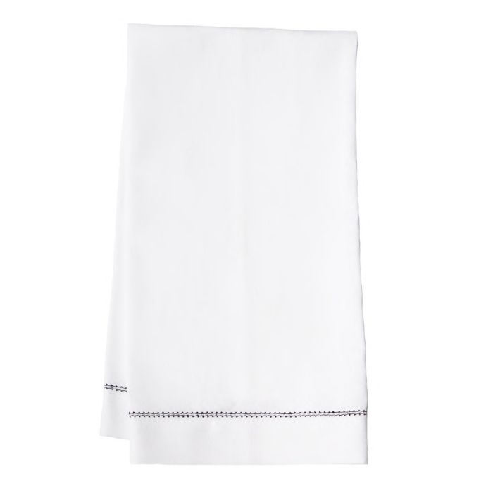 white black hemstitch linen hand towel tea towel