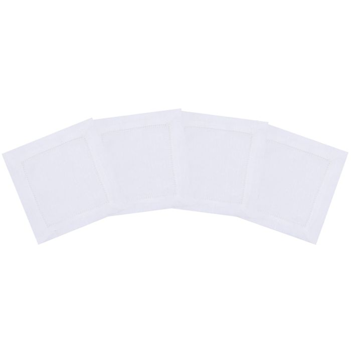 White Linen Hemstitched Cocktail Napkin
