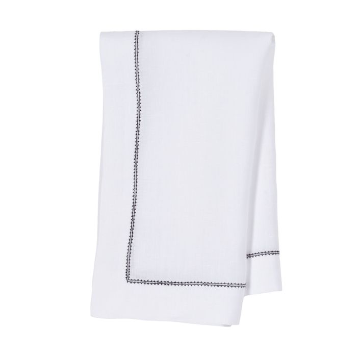 White Linen Napkin with Black Contrast Hemstitch from Huddleson
