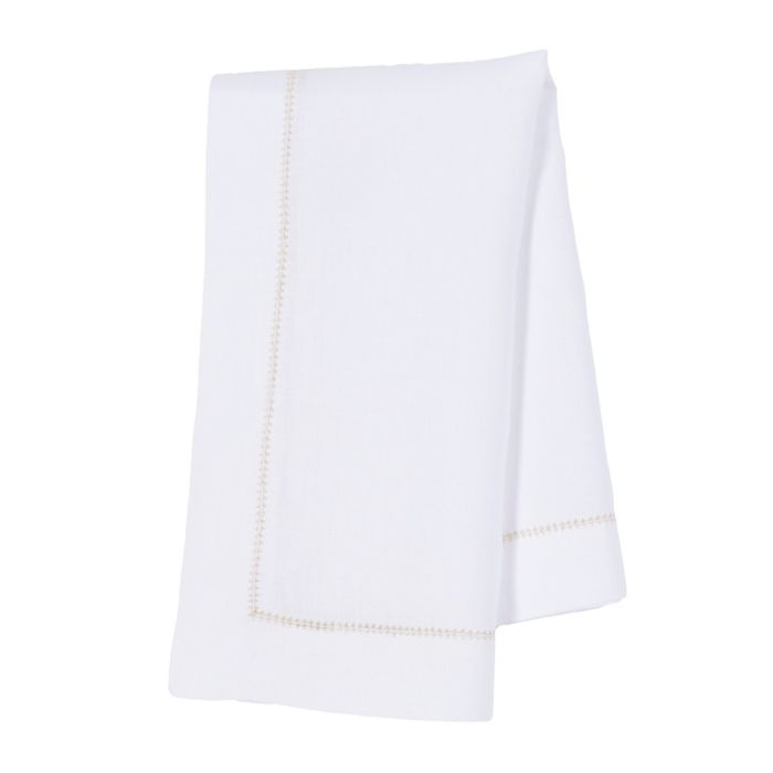 White linen napkin gold trim hemstitch