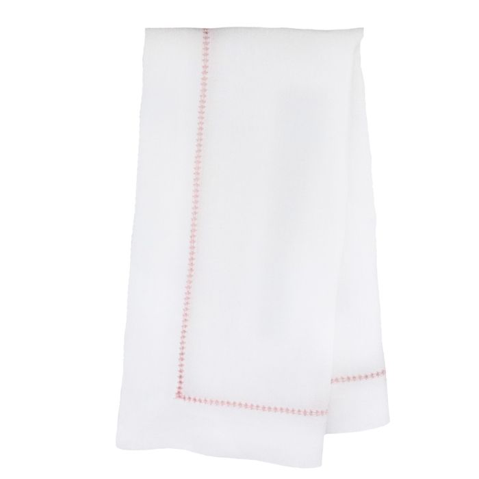 White linen napkin pink hemstitch