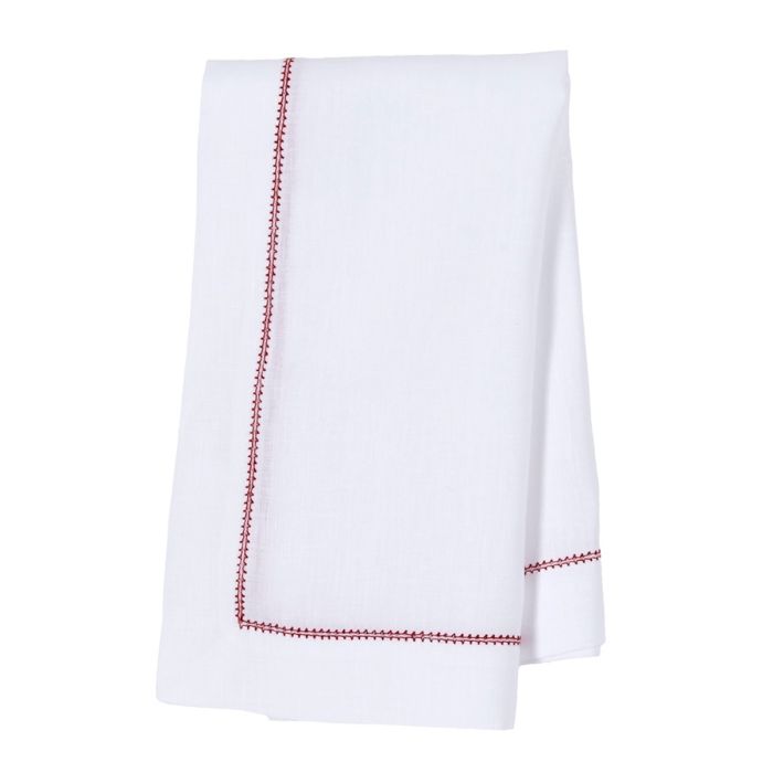 Huddleson White Linen Napkin with Red Contrast Hemstitch