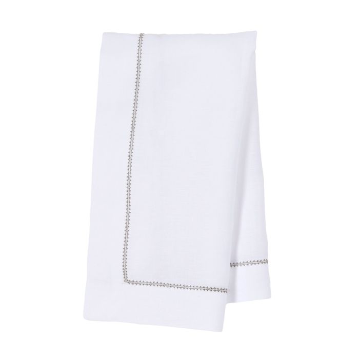 White Linen Napkin with Sage Green Contrast Hemstitch