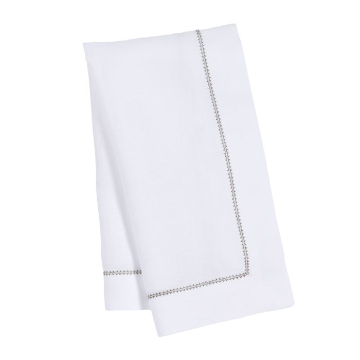 White Linen Napkin with Sage Green Contrast Hemstitch