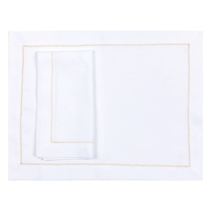 White Linen Placemat with Gold Contrast Hemstitch