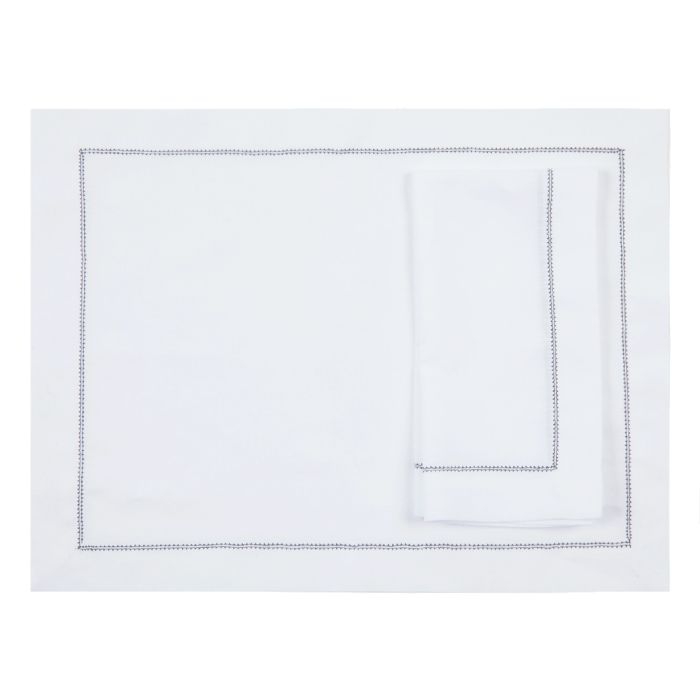 White Linen Placemat with Black Contrast Hemstitch