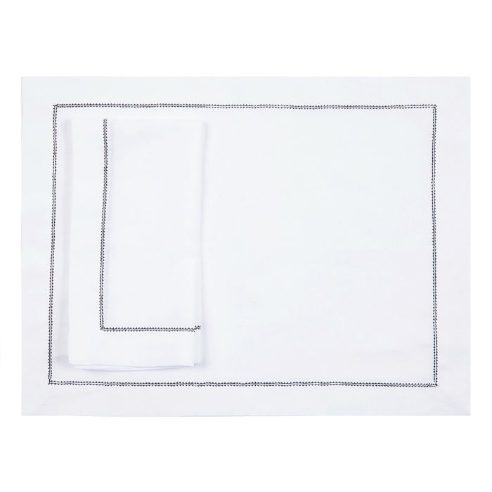 White Linen Placemat with Black Contrast Hemstitch