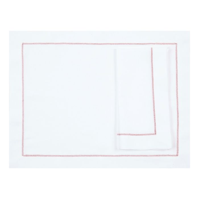 White Linen Placemat with Red Contrast Hemstitch