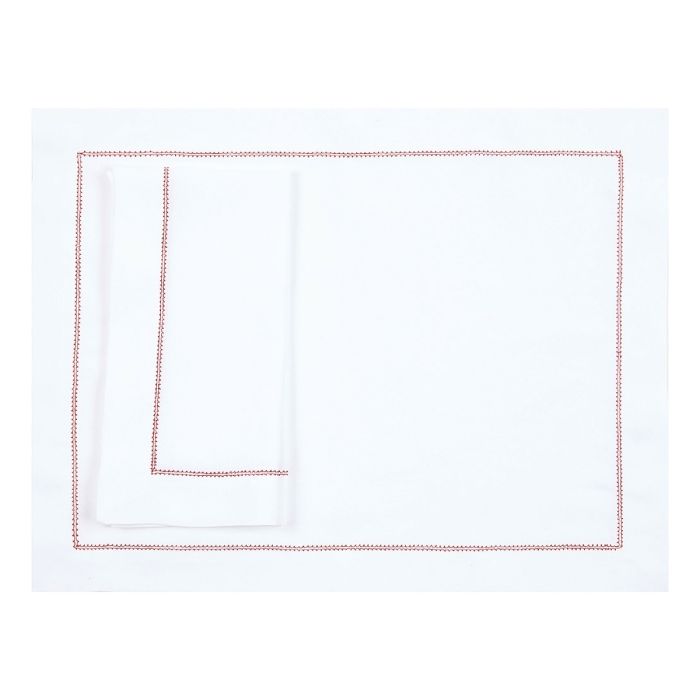 White Linen Placemat with Red Contrast Hemstitch