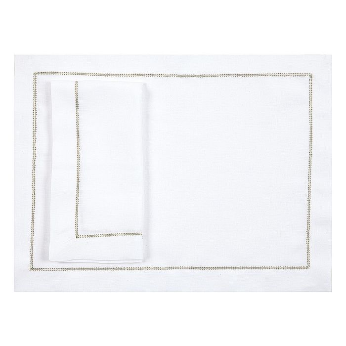 White Linen Placemat with Sage Green Contrast Hemstitch