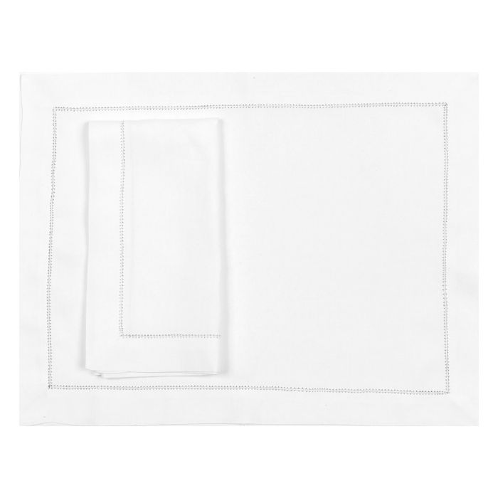 White linen placemat with silver hemstitch