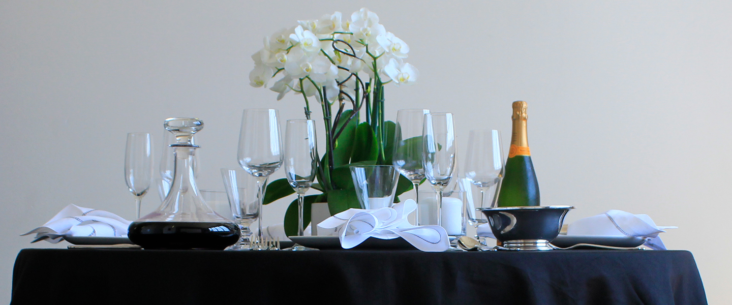 Black Linen Tablecloth and Hemstitched Napkins