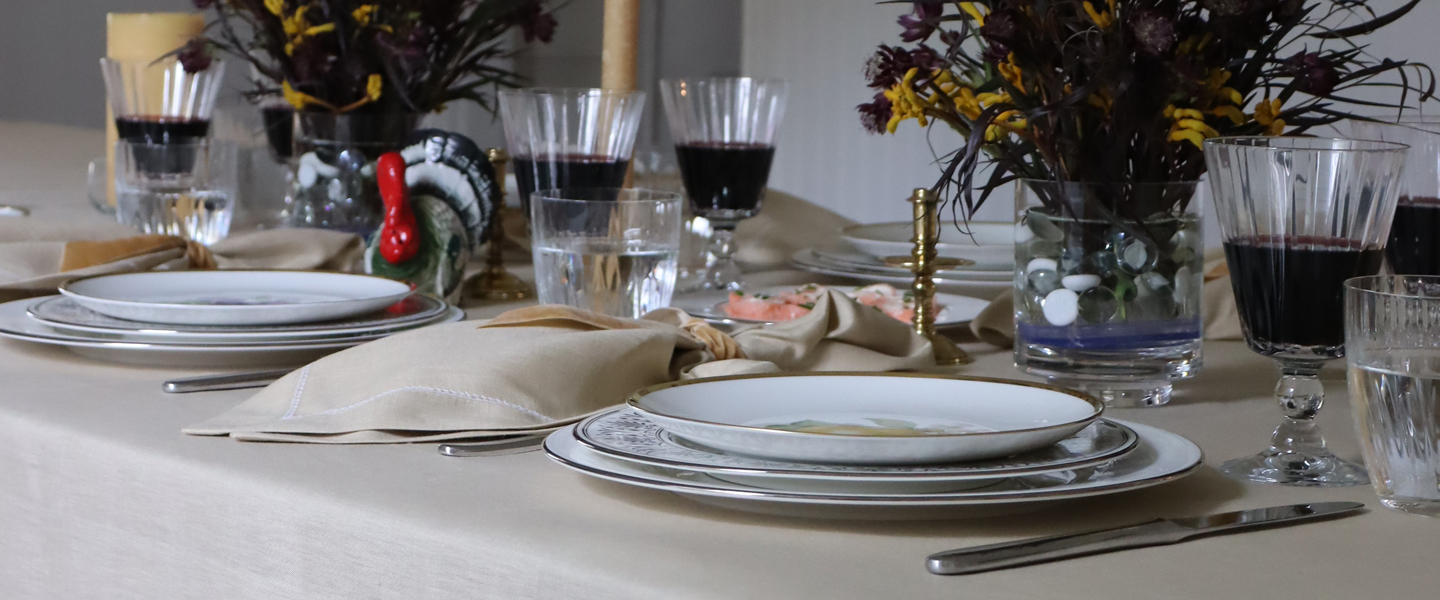Camel Linen Tablecloth & Hemstitched Napkins