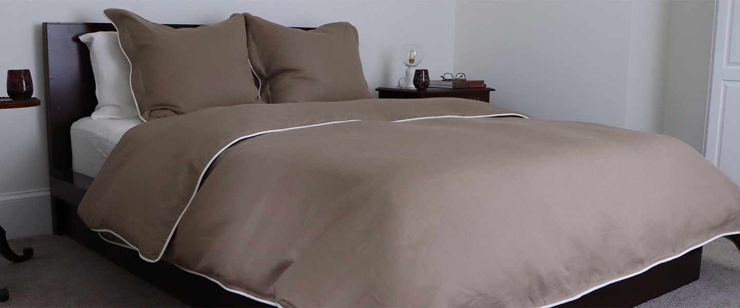 Coffee Brown Duvet Cover & Shams with Piping