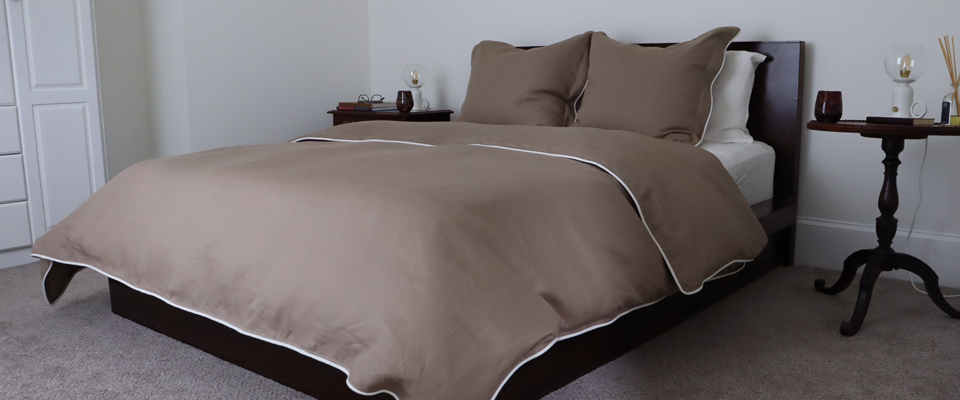 Coffee Brown Duvet Cover & Shams with Piping