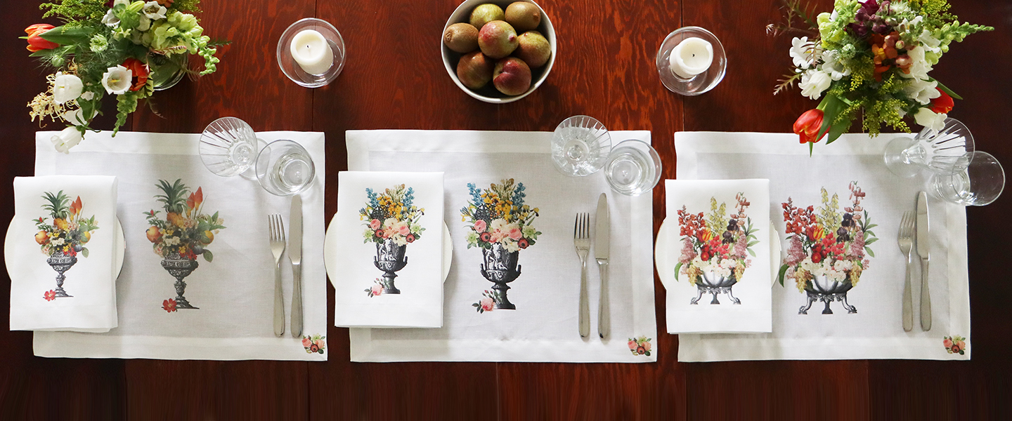 Floral Urn Linen Placemats and Napkins