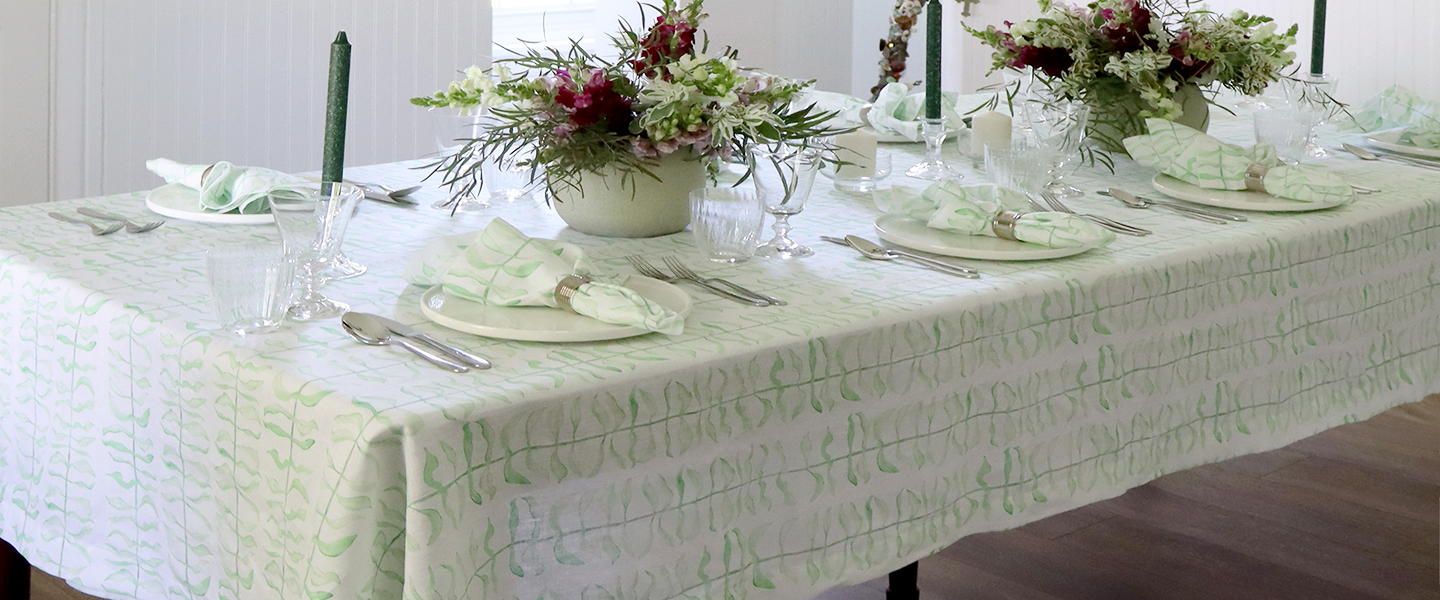 Leaf Green Linen Tablecloth & Napkins