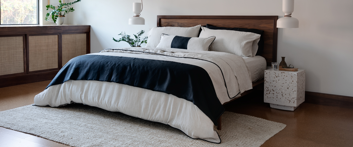 Black & Natural Linen Blanket Reversible