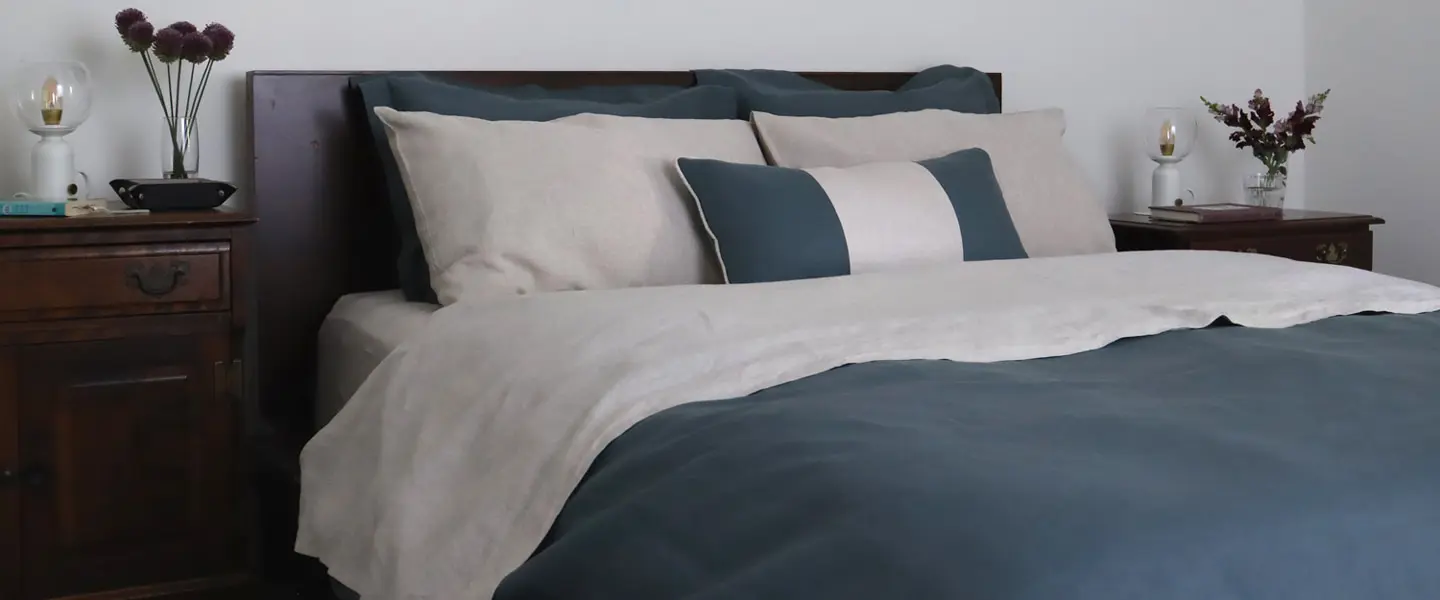 Petrol Teal Linen Duvet Cover & Natural Sheets