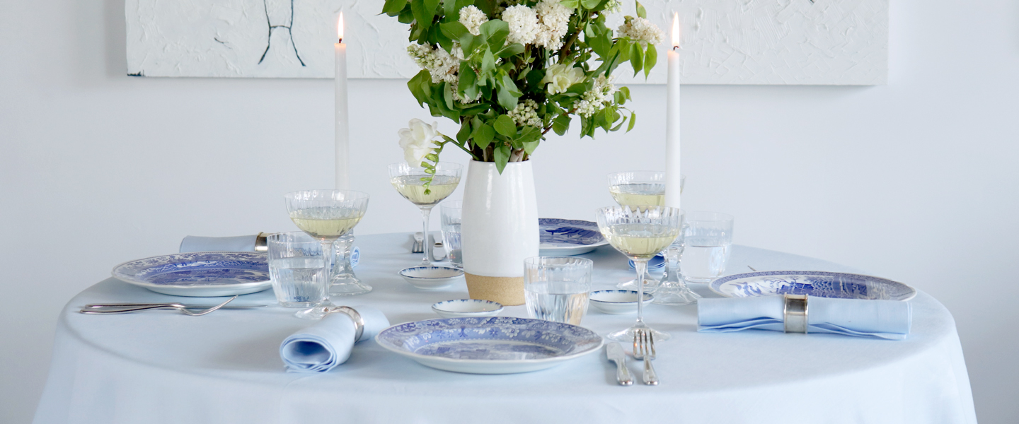 Sky Blue Linen Tablecloth & Napkins